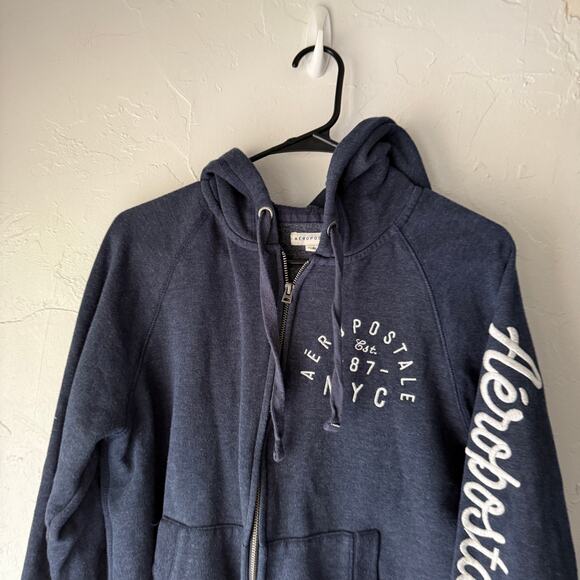 Aeropostale Y2k Style Navy Zip Up Hoodie Sweatshirt Logo Graphic‎ XL Full Zip - Picture 2 of 8